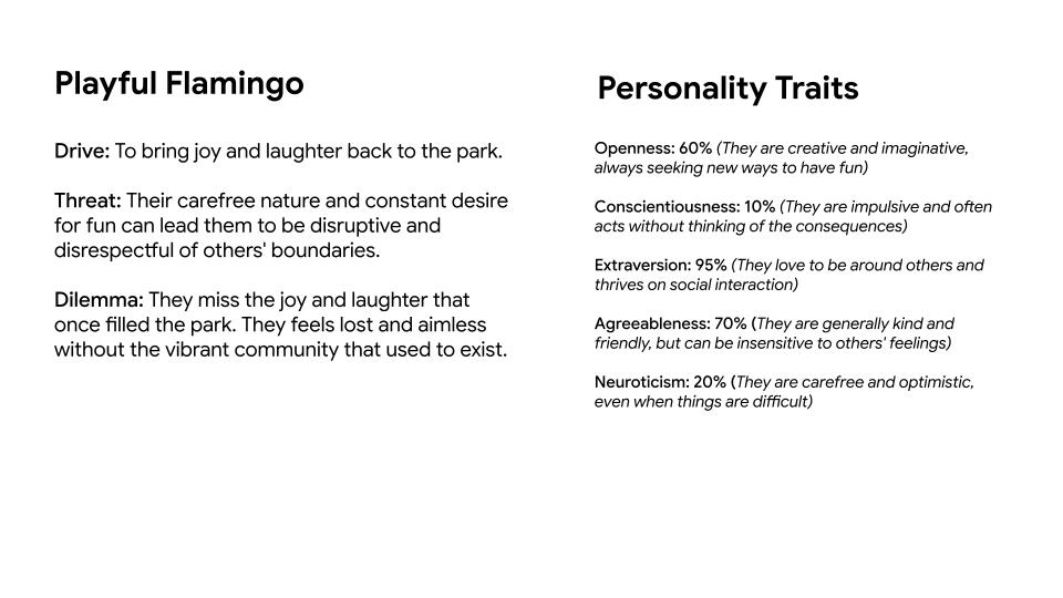 A framework for the Flamingo's personality
